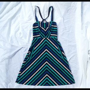 Sweetheart Dress, Chevron Dress, Retro Dress, Blue Dress Striped Dress XS Dress